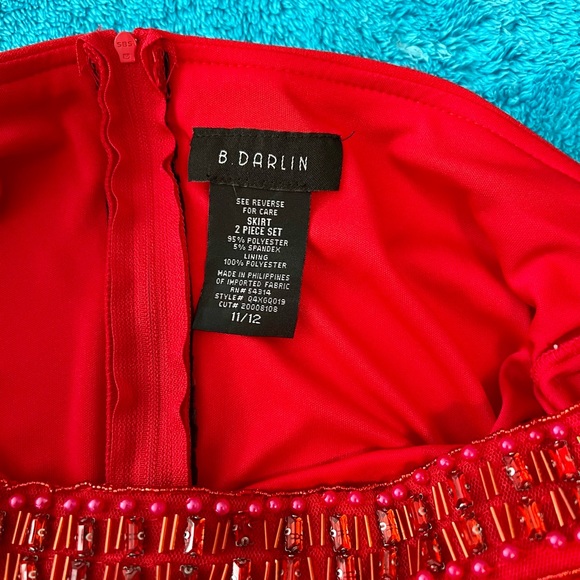 Red Prom Dress with Bead Trim - Picture 6 of 13